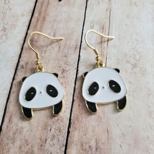 Gold Panda Face Earrings, Wildlife Jewelry